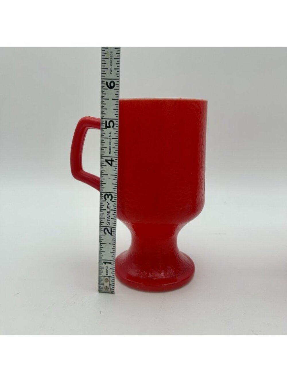 Set of 2-Vintage Red Milk Glass Pedestal Mugs-Orange Peel=5.5" - Picture 6 of 7